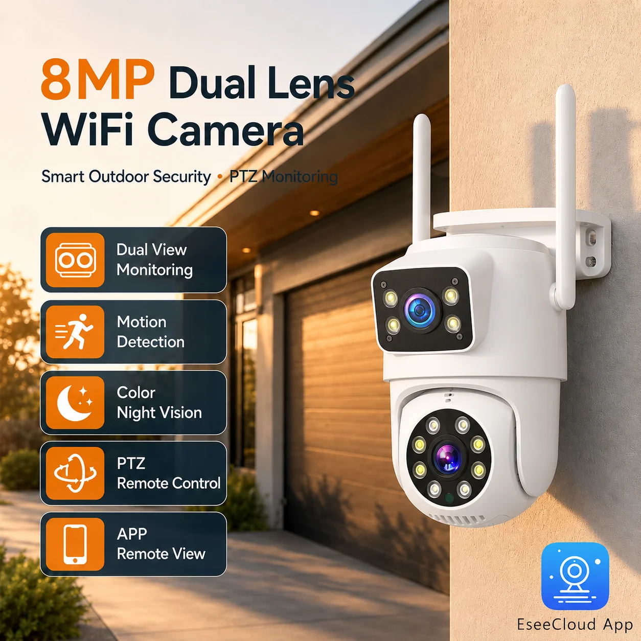 Home Yard Security Cameras - 듀얼 렌즈 야외 WiFi 카메라 8MP