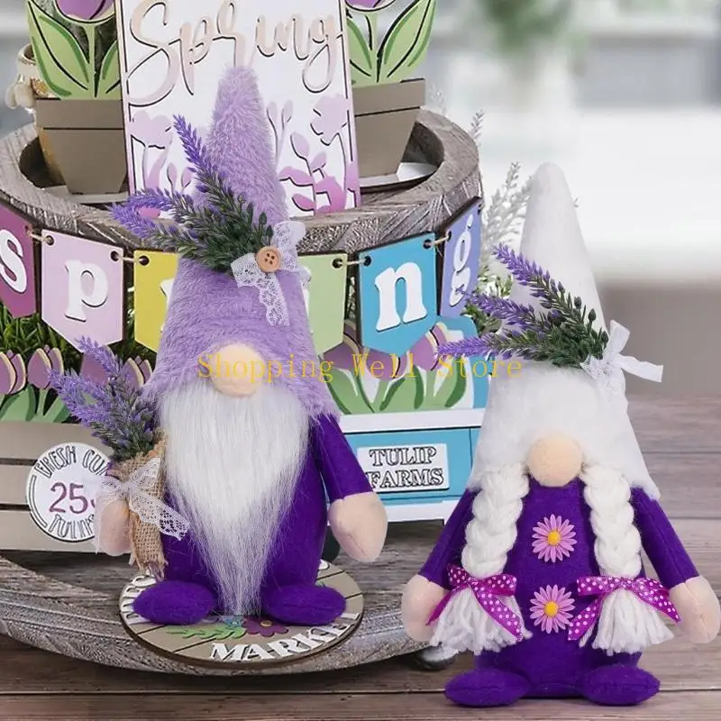 KX4B Eye Catching Lavender Gnomes Decors Handcrafts Figures for Spring and Summer