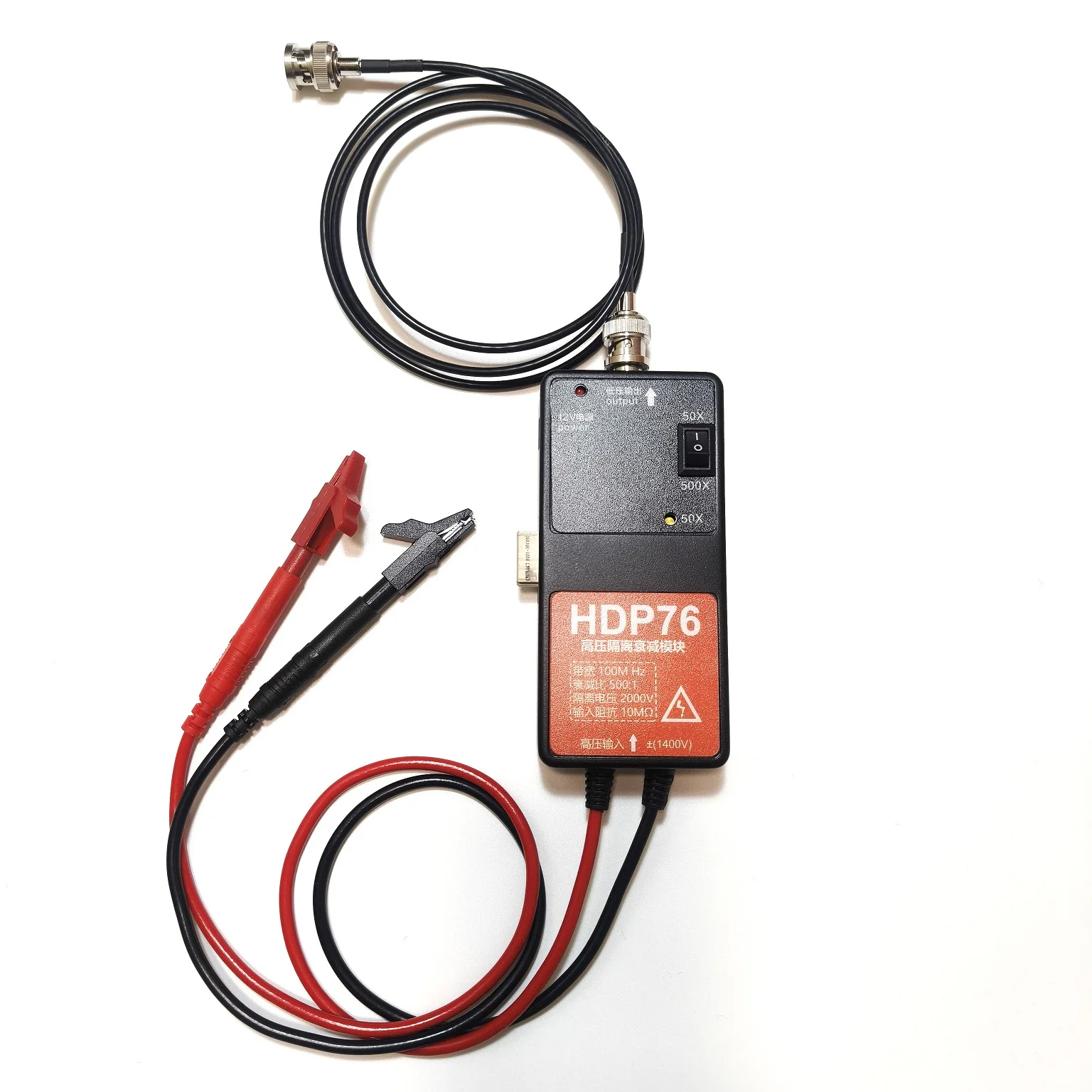 Oscilloscope High Voltage Differential Probe, Model HDP76, 100MHz, 1400V, BNC, Widely Compatible with Different Oscilloscopes.