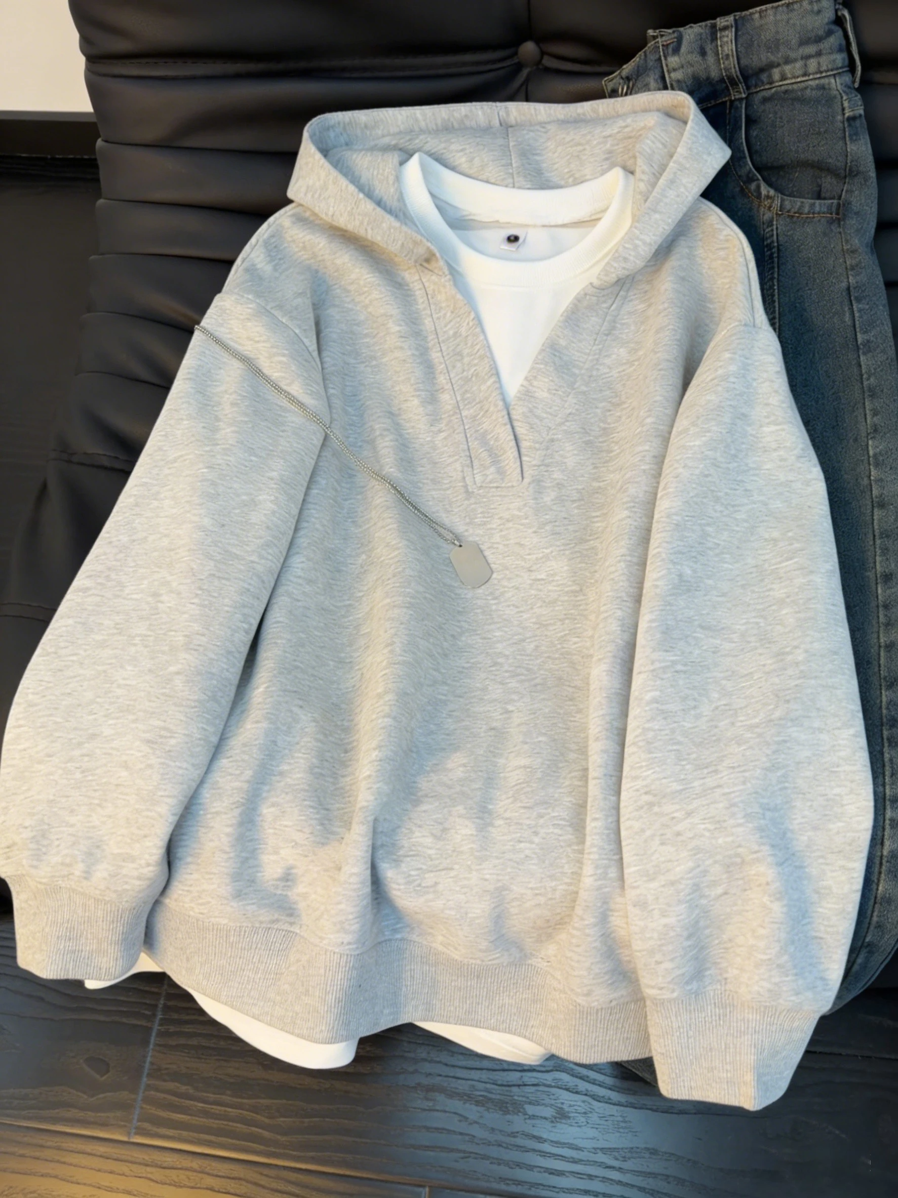 

Мужская толстовка Cleanfit с капюшоном, парная, в американском стиле, плотная, весенняя верхняя одежда, повседневная, свободного кроя, с V-образным вырезом, на молнии