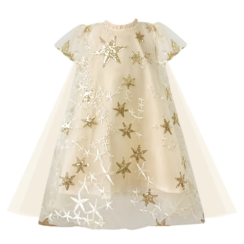 2023 summer Fashion  children girls star sequined princess dresses