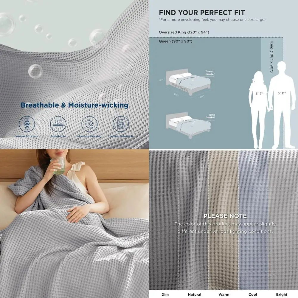 

Плед из хлопка King Size - легкое, дышащее постельное белье для весны/лета, серый, 108x90 см