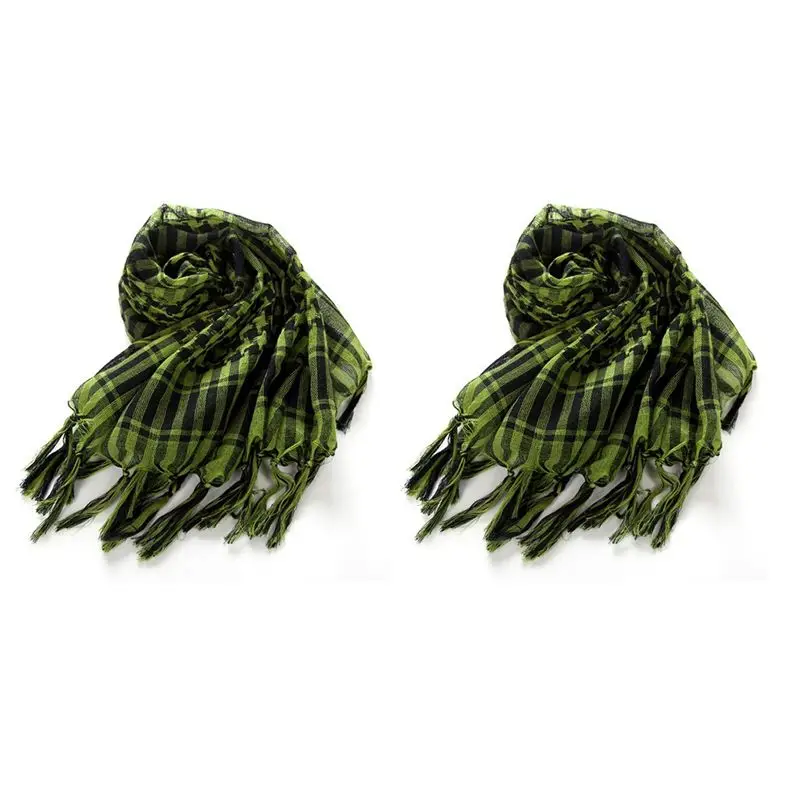 

TEXU 2X Unisex Scarf Polyester Lightweight Plaid Tassel Arab Desert Shemagh, Green