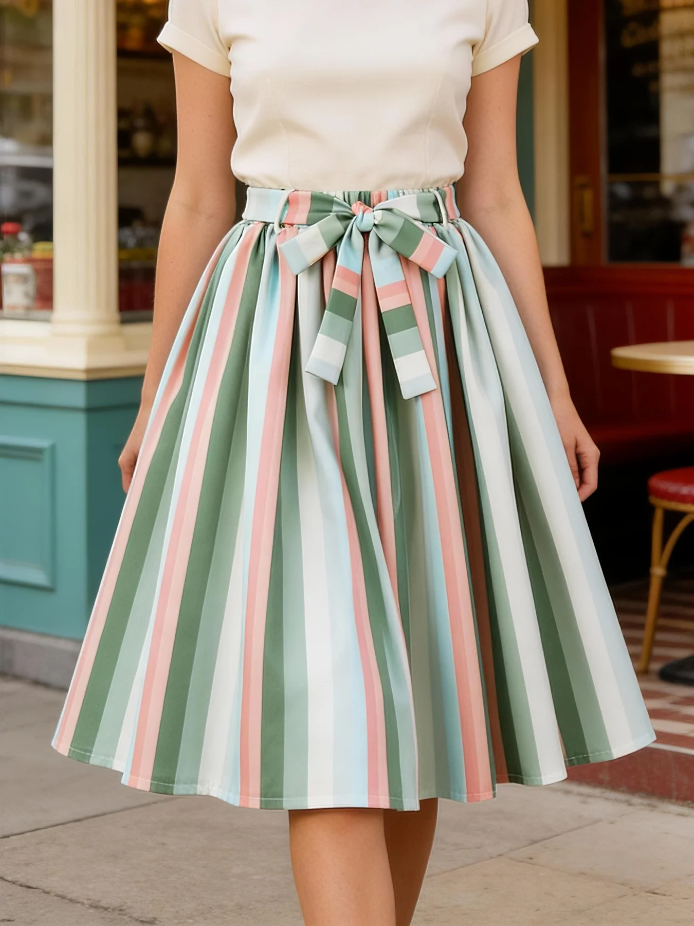 

Tonval с эластичной резинкой на талии, разноцветные полосатые винтажные плиссированные юбки, женские 2026, весна-лето, повседневная Радужная распашная юбка с поясом