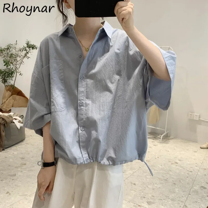 

Baggy Shirts Women Cargo Clothing Korean Minimalist Fashion Teens Simply All-match Summer Aesthetics Pure Рубашки Cozy Temper