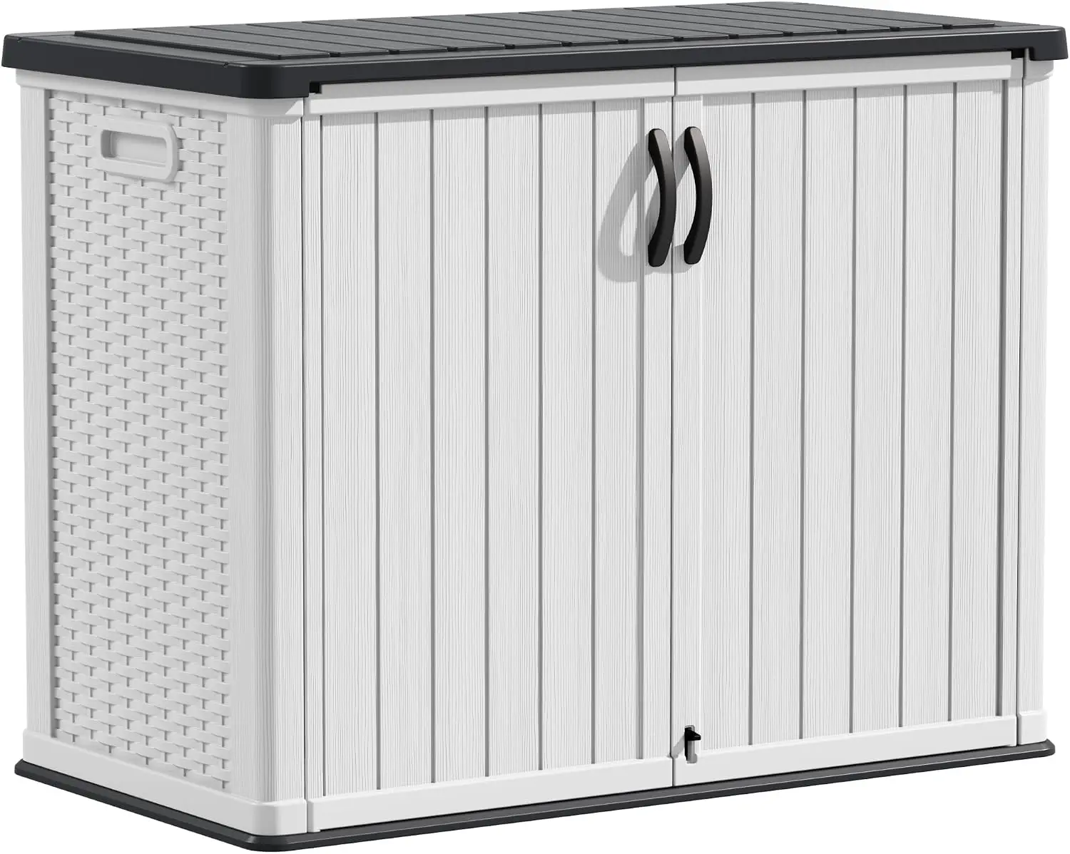 Outdoor Storage Cabinet 26 Cu Ft with Lockable Doors, Horizontal Storage Shed Waterproof Patio Tools Storage Box for Sofa Cushions, Gardening Tools and Accessories (White)