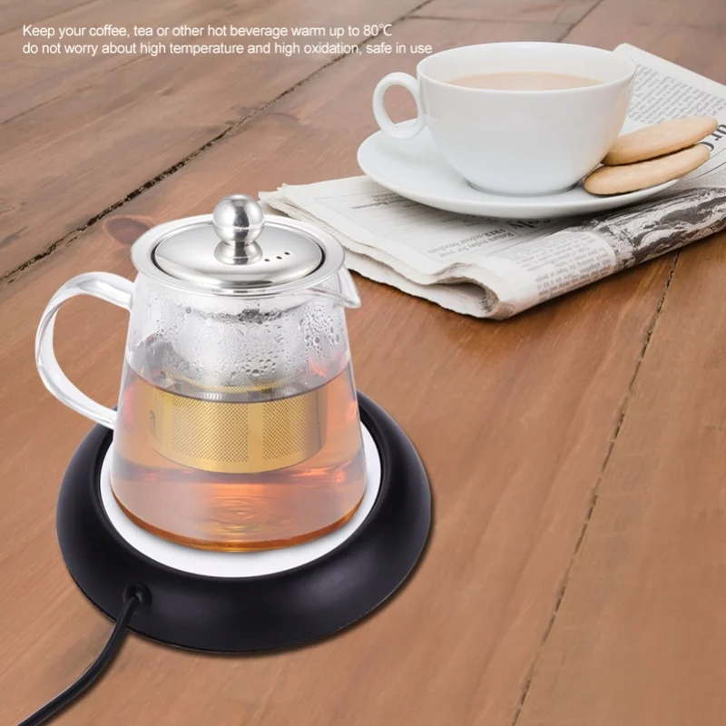 Heat Beverage USB Wood Grain Cup Warmer Mug Mat Office Tea Coffee Heater Pad Black