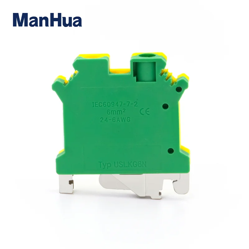 ManHua10Pcs USLKG6 PE Din Rail Terminal Blocks Ground Universal Class Connector Screw Wire Conductor USLKG6