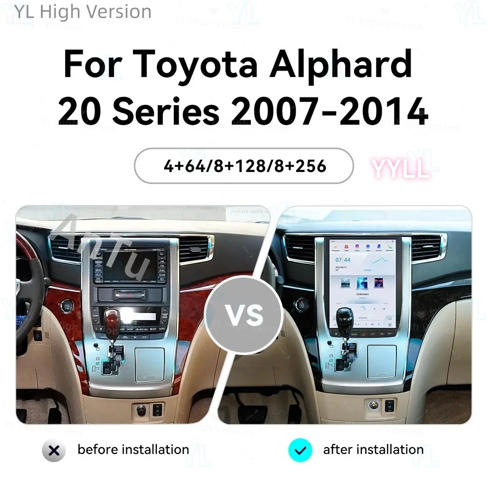 12.1'' Android13 Vertical Screen Car Radio Wireless Carplay For Toyota Alphard  20 Series 2008-2014 GPS Navi Multimedia Player