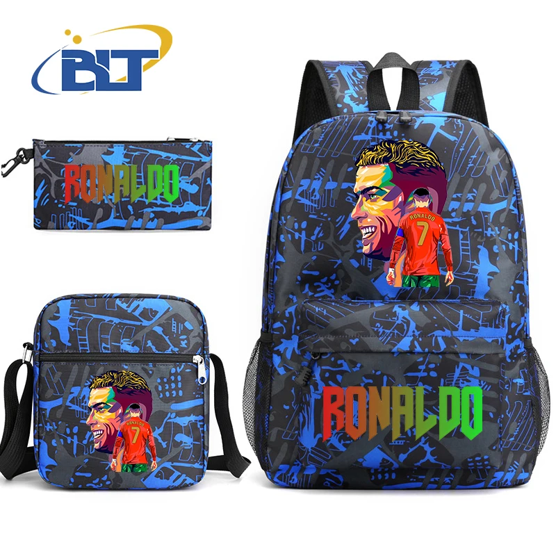 CR7 printed student school bag set youth backpack pencil case shoulder bag 3-piece set kids back-to-school gift