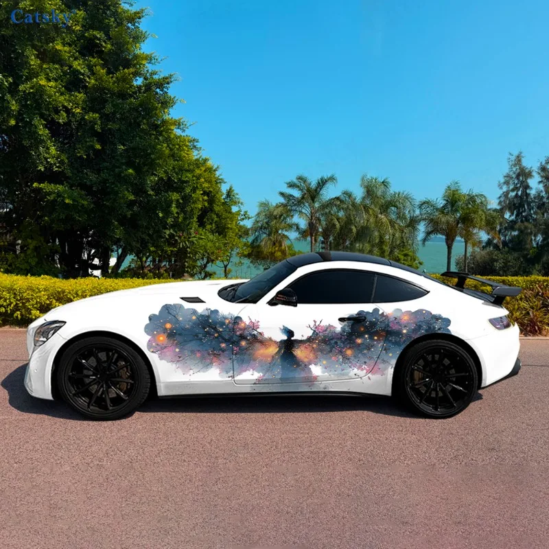 Elf Branch Wings Moon Car Vinyl Wraps Decal Self-adhesive PVC Sticker Suitable for Trucks SUV Decoration Auto Accessories Gift