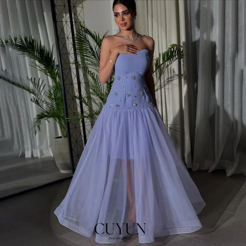 

CUYUN Customized Luxury Evening Dresses Women Charming Strapless Long Prom Dress Elegant Beading Party Gown