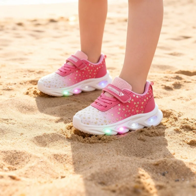 

Детская повседневная обувь, детские весенние уличные кроссовки со светодиодной подсветкой, дышащие противоскользящие черные, синие, розовые, размер 21-30