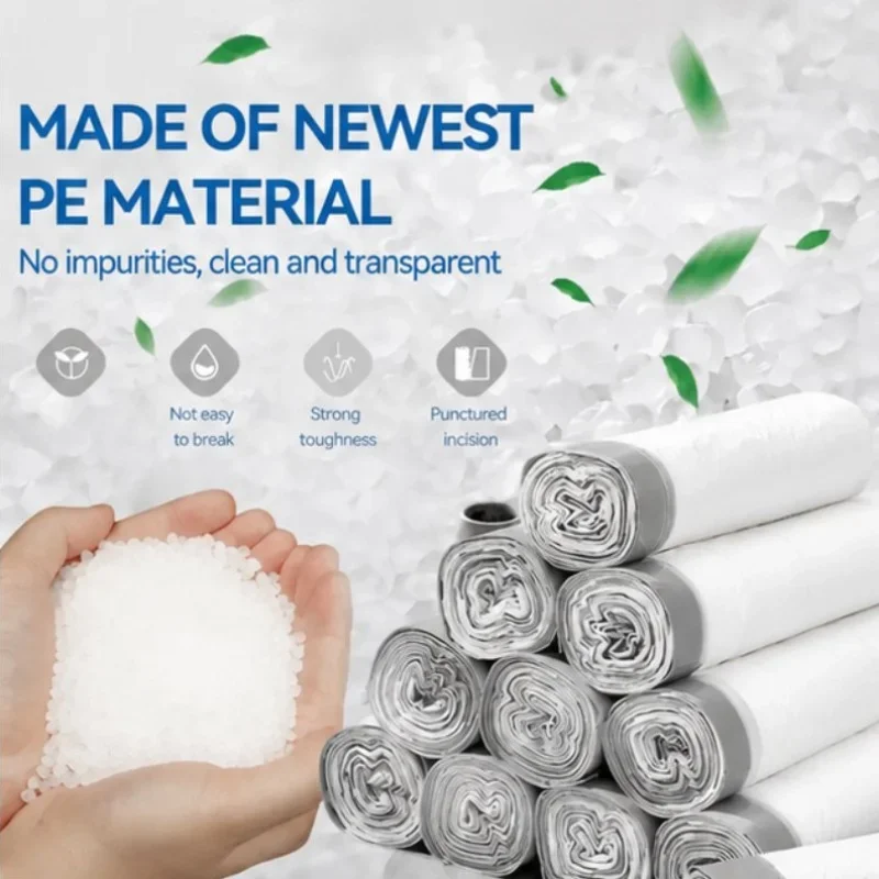 180pcs white drawstring garbage bags, with large capacity, strong load-bearing capacity, durability and automatic sealing