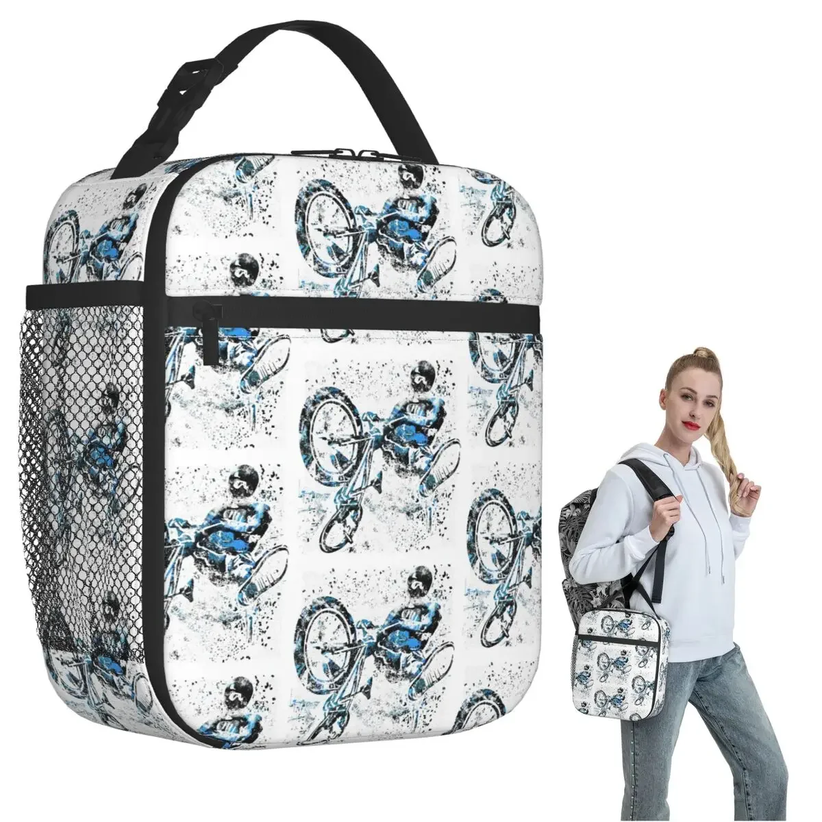 BMX Rider BMX Bike Insulated Lunch Bag for Women Kids Portable Food Boxes Thermal Lunch Box Tote