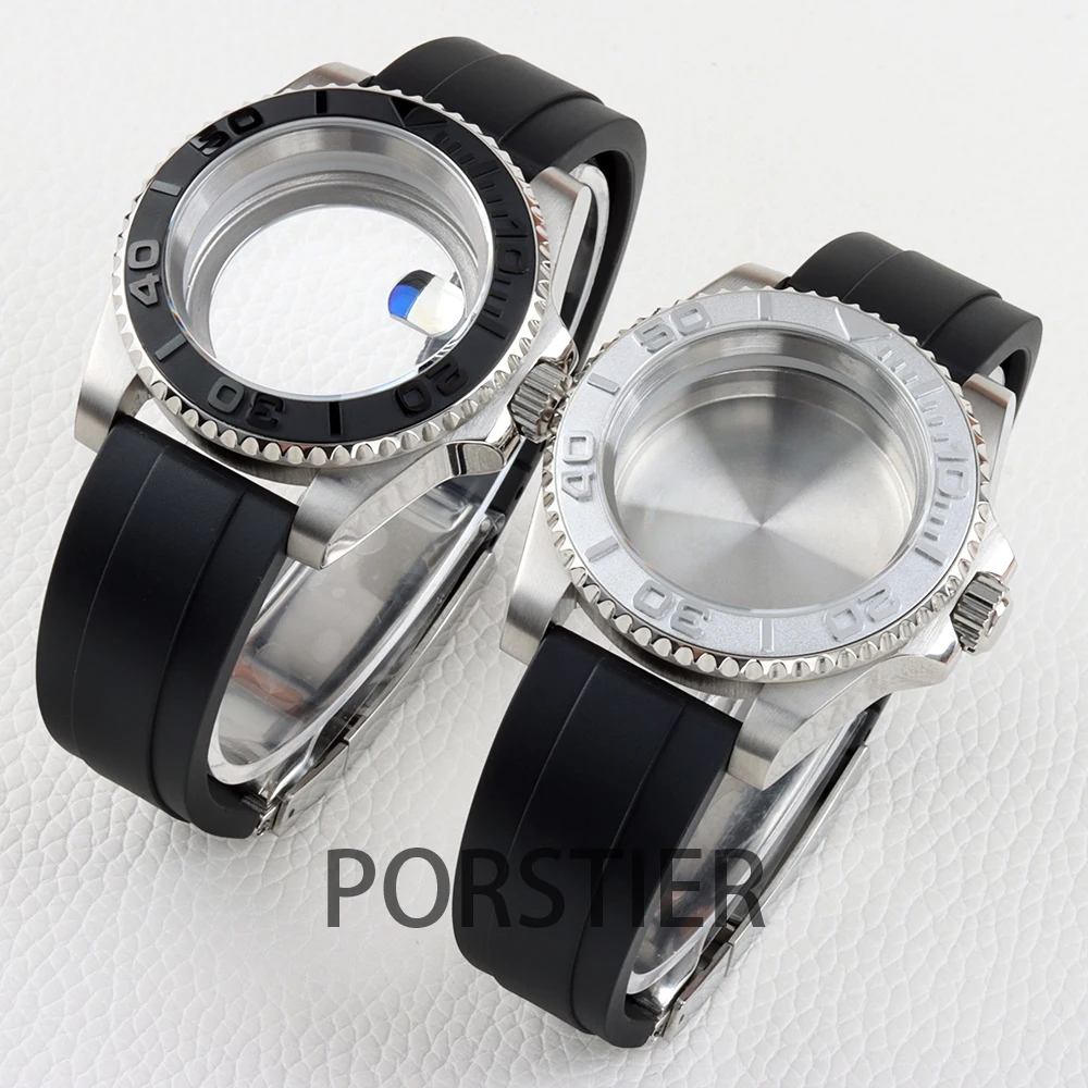 

40mm NH35 Case Sapphire Glass Rubber Strap for Yacht-Master NH34 NH35 NH36 NH38 Movement Stainless Steel Waterproof Case