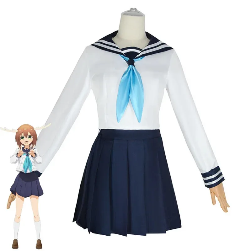 Anime mi amigo ciervo Nokotan Shikanoko Noko Tanukikōji Kinu Koshi Anko disfraz Cosplay JK uniforme peluca mujer lindo marinero Suitc; 6,