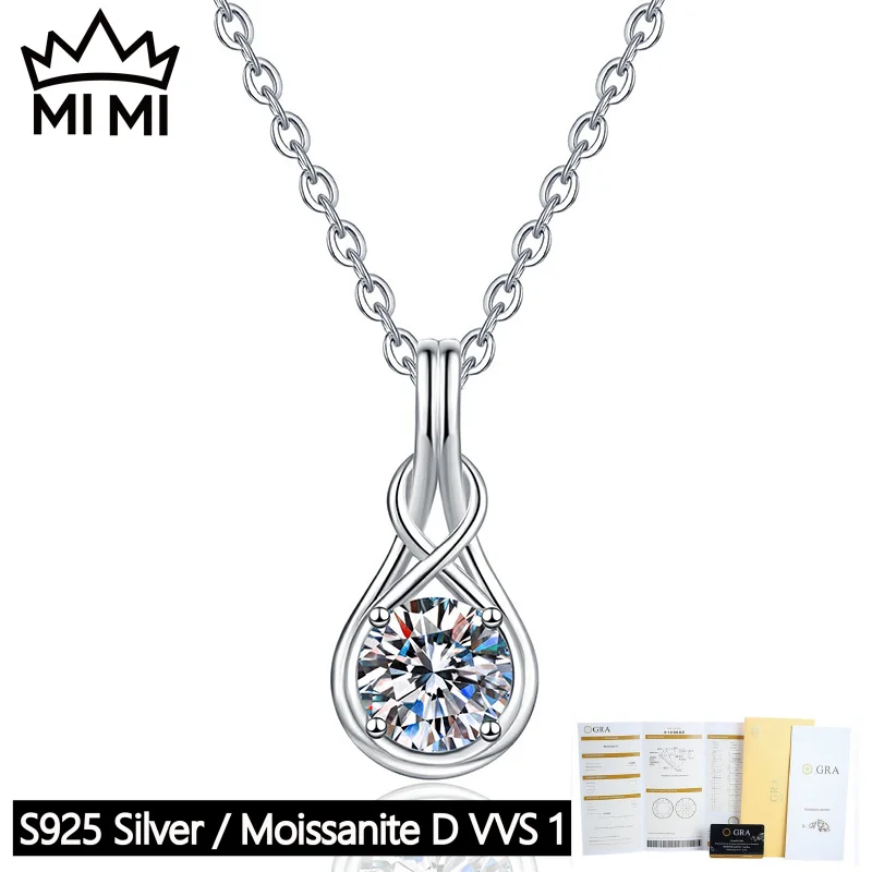 

Mi Mi s925 sterling silver 1ct twist design moissanite pendant necklace women minimalist luxury jewelry GRA certified gift box