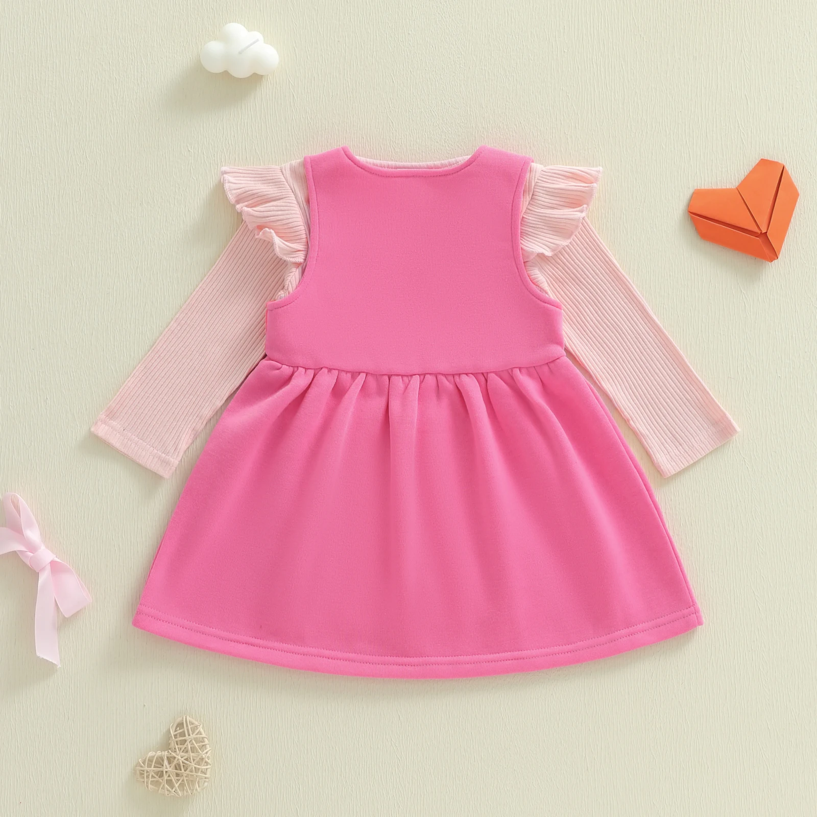 bebe-recem-nascido-menina-dia-dos-namorados-roupa-solida-com-nervuras-manga-longa-macacao-e-carta-coracao-vestido-geral-2-peca-conjunto