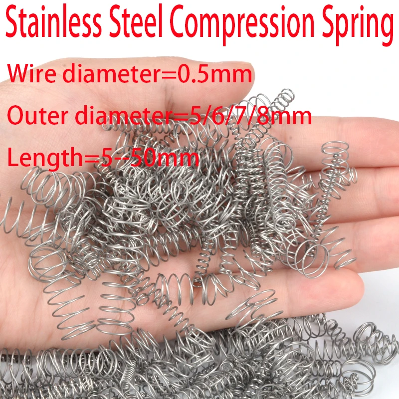 40pcs 0.5mm Wire OD 5/6/7/8mm Stainless Steel Small Spot Spring Precision Spring Micro Spring Compression Spring Length 5--50mm