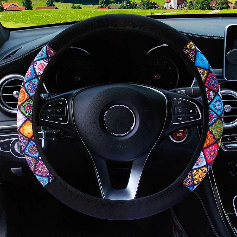 Bunter Glas-Stil Stoff-Lenkradbezug mit Elastischem Innenring, Geeignet für 38CM Auto-Innenraumprodukte, Hauptsächlich – Detail 4