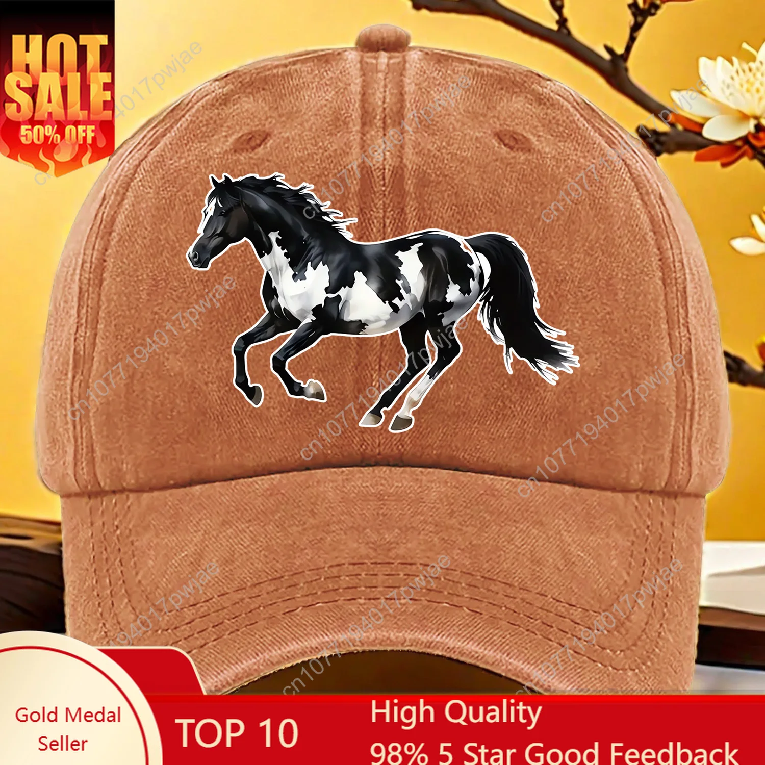 

A Fun-Themed Baseball Cap Featuring a Design of a Black And White Horse, Available in Multiple Colors with an Adjustable Size An
