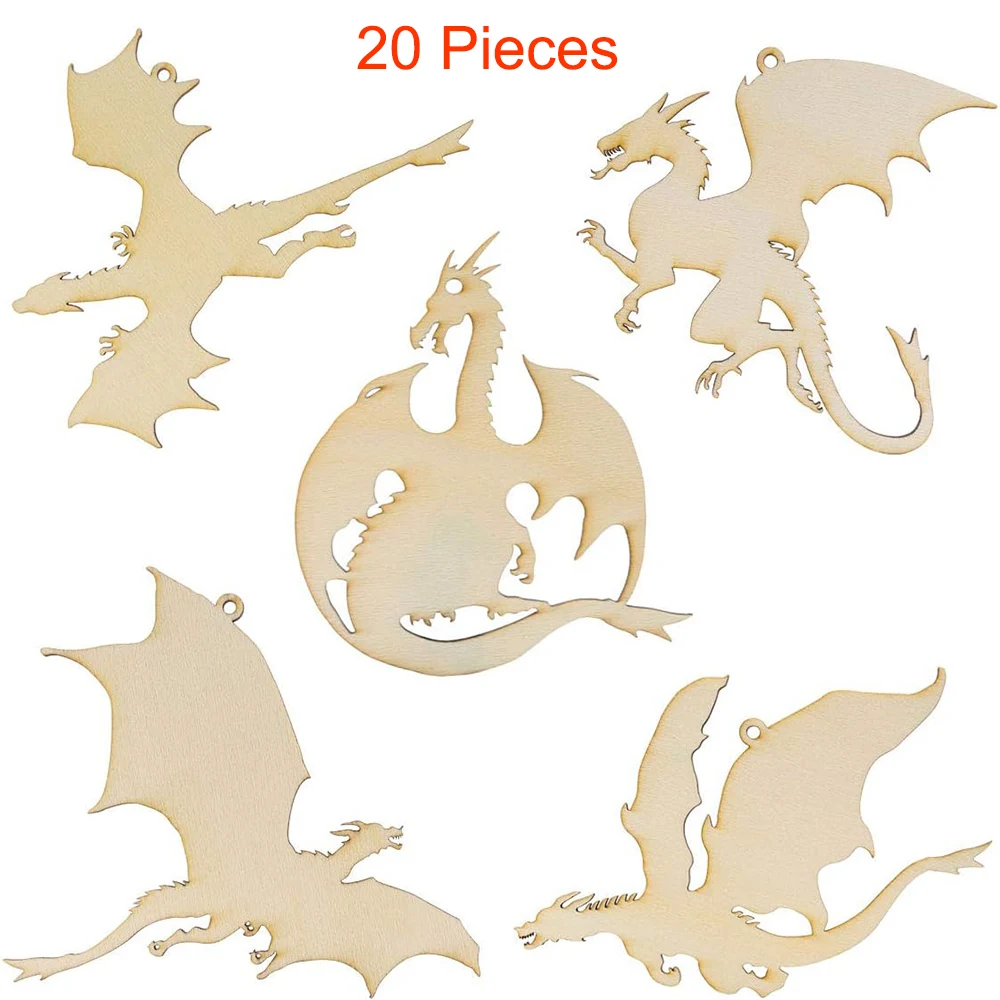 20 Pack Unfinished  Wooden Dragon cutout hanging Ornaments DIY for Home Party Room Decoration Craft Project