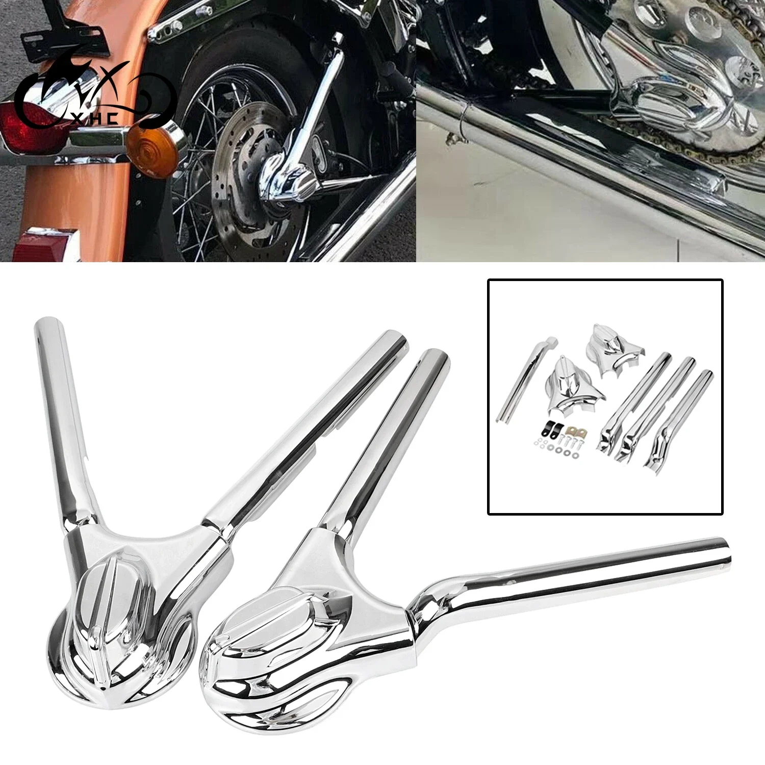 Chrome Motorcycle Rear Phantom Swingarm Axle Covers Kit For Harley Softail Heritage Classic FLSTC EFI FLSTCI Custom FXSTC