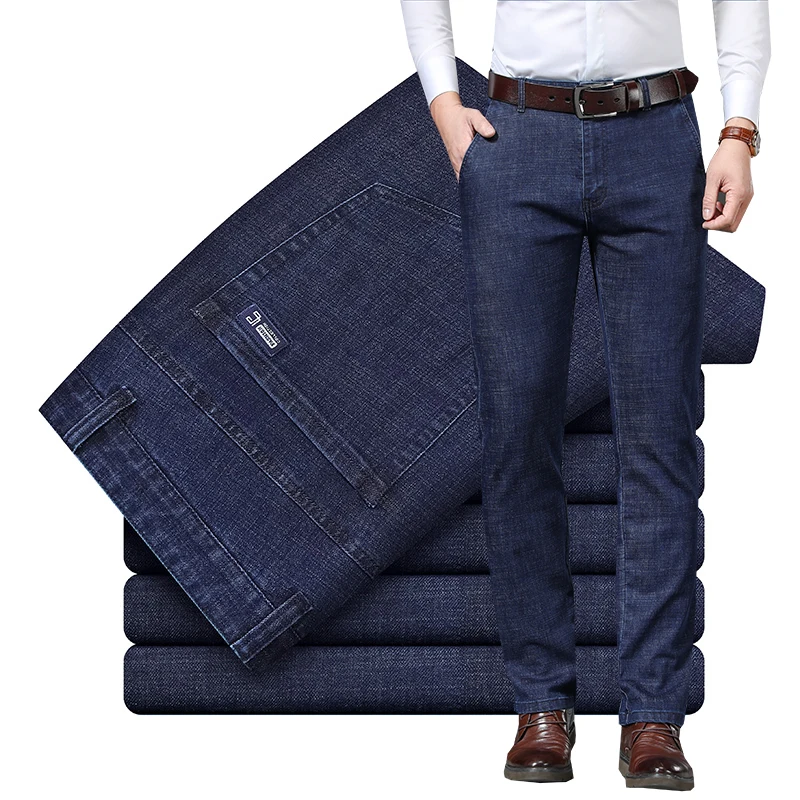 

Brand Business Jeans Men's Autumn New Fashion Pocket Stretch Trousers Straight Slim Comfort Male Clothing Denim Pants