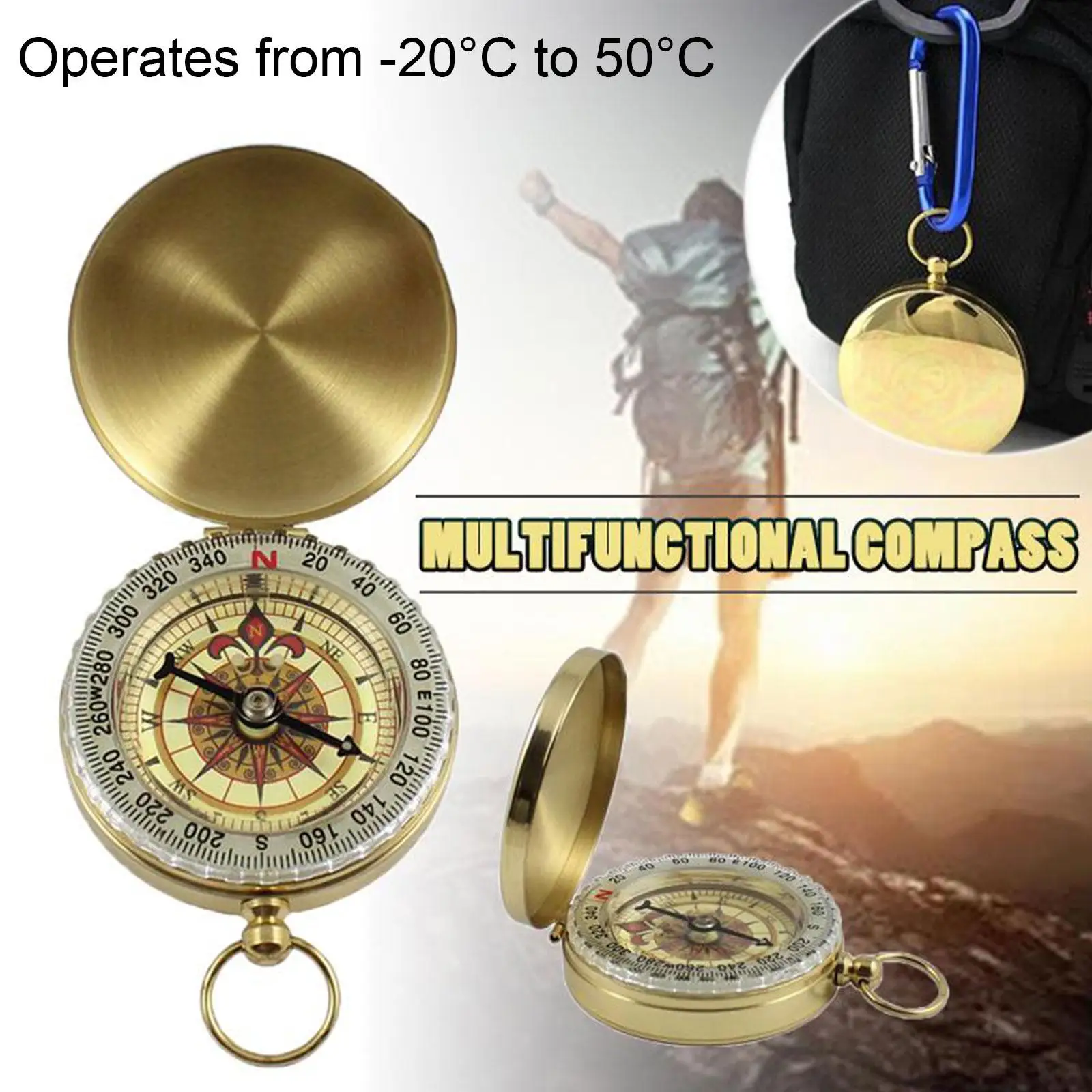 High Quality Camping Hiking Pocket Brass Golden Compass Portable Compass Navigation for Outdoor Activities K1M3