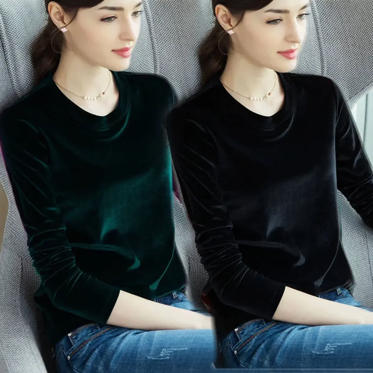 Women Warm Base Shirt O Neck Velvet T-Shirt Stretch Tees Long Sleeve Lady Chic Steet Lersure Top Fashion 2024 Autumn Winter