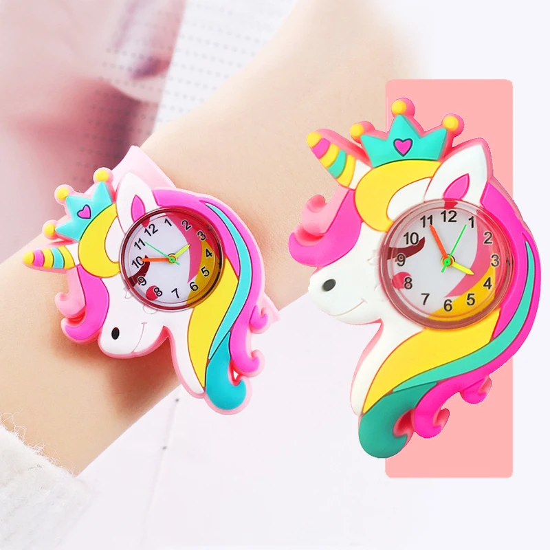 Cartoon Unicorn Watches Children Study Time Clock Toys Baby Birthday and Christmas Gifts Slap Wrist Kids Watches for Boys