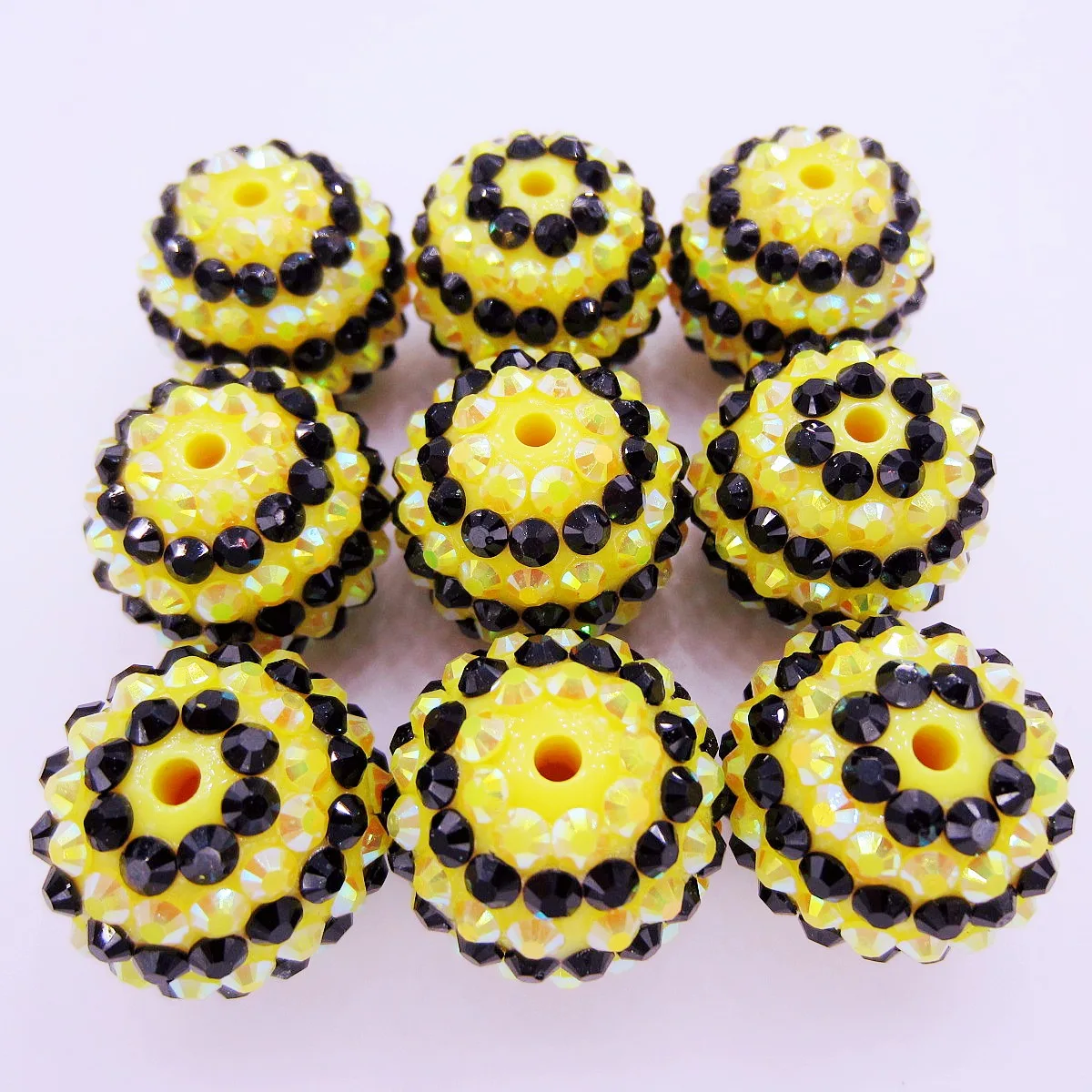 50PCS Handmade Resin Rhinestone Bead 20MM Yellow Black Double Color Striped Beads For Girls Chunky Bubblegum Necklace Making image 5