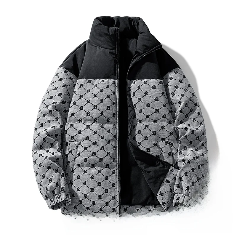 

Color Block Thickened Men's down Jacket Youth Style Polyester Fiber White Duck Feather Short Coat Warm Winter Outfit for Couples