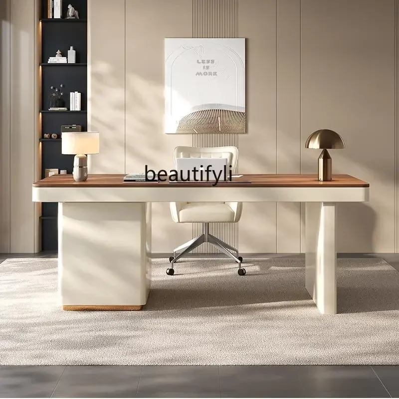 

Italian minimalist solid wood desk Modern minimalist home study desk Light luxury long desk