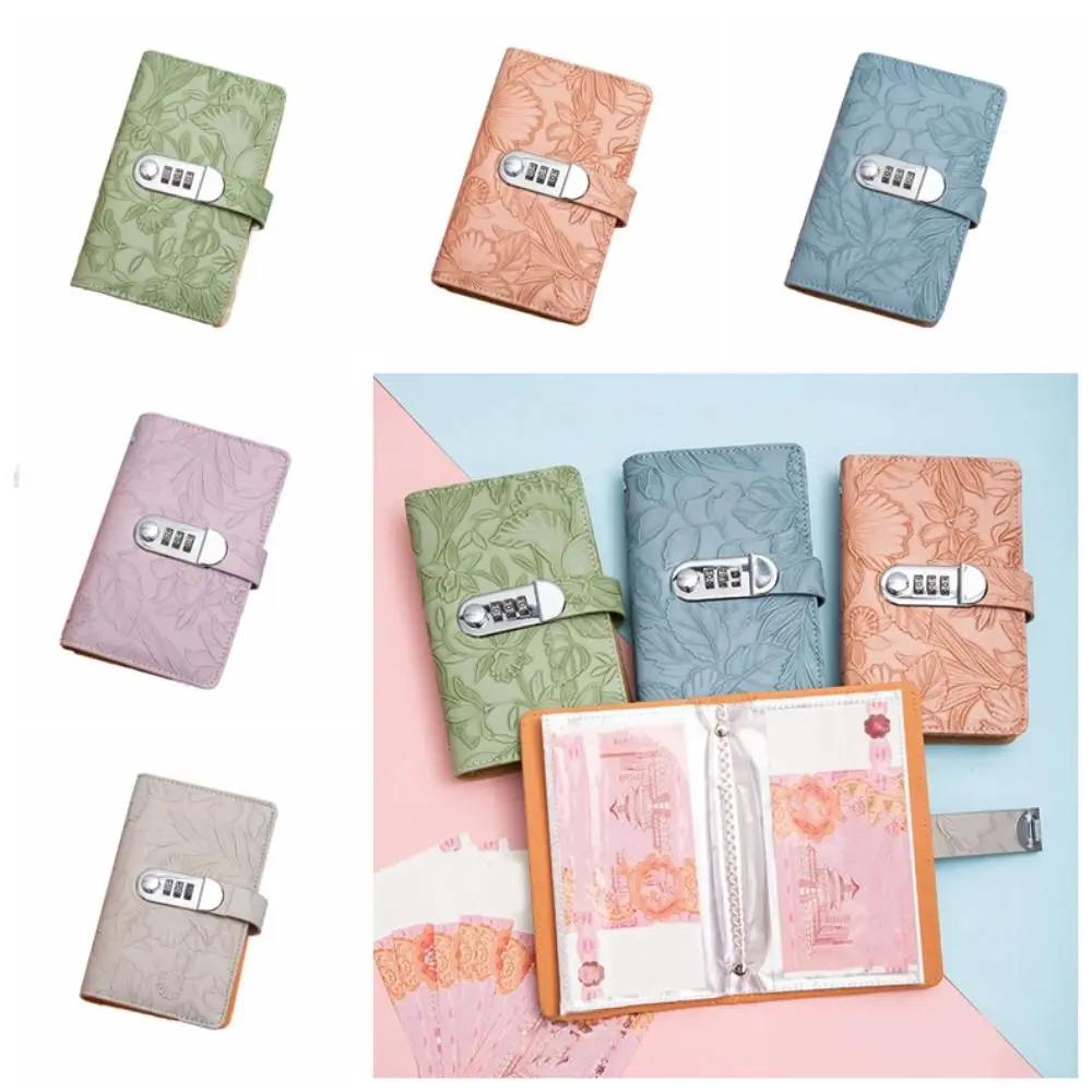 50 Lembar Pengikat Menyimpan Uang Kulit PU Emboss Bunga Perencana Organizer Dompet Penyimpanan Buku Rekening Isi Ulang