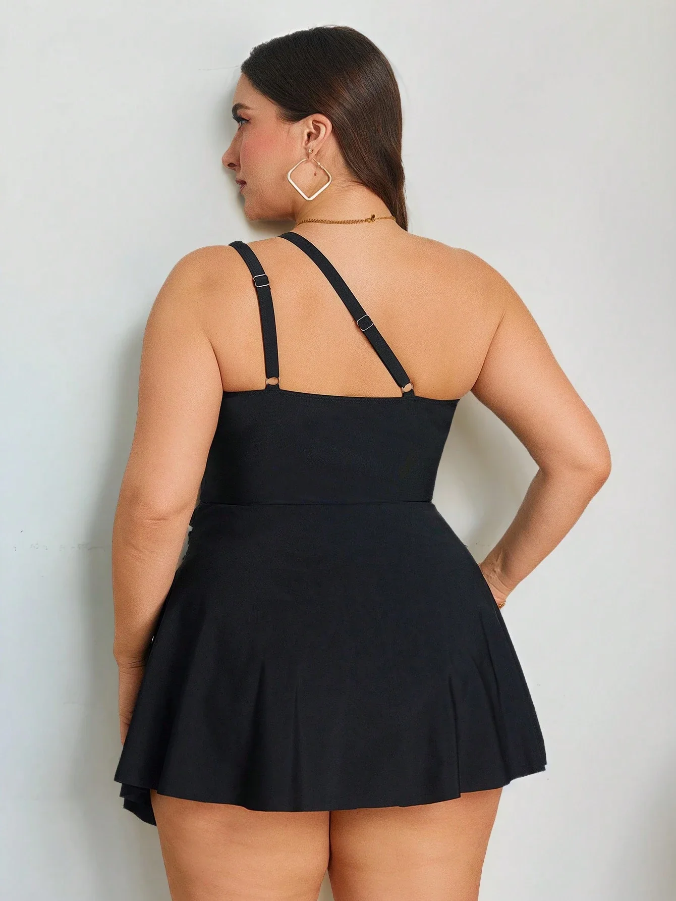 Plus Size Women One Piece Swimsuit With Strap Decor Casual Summer