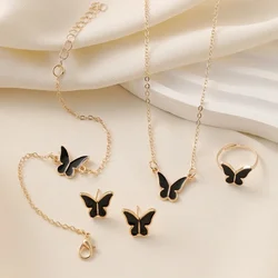 New Personalized Butterfly Glazed Bracelet Ring Necklace Earring, Exquisite Small and Fashionableand High Sense Collar Chain Set