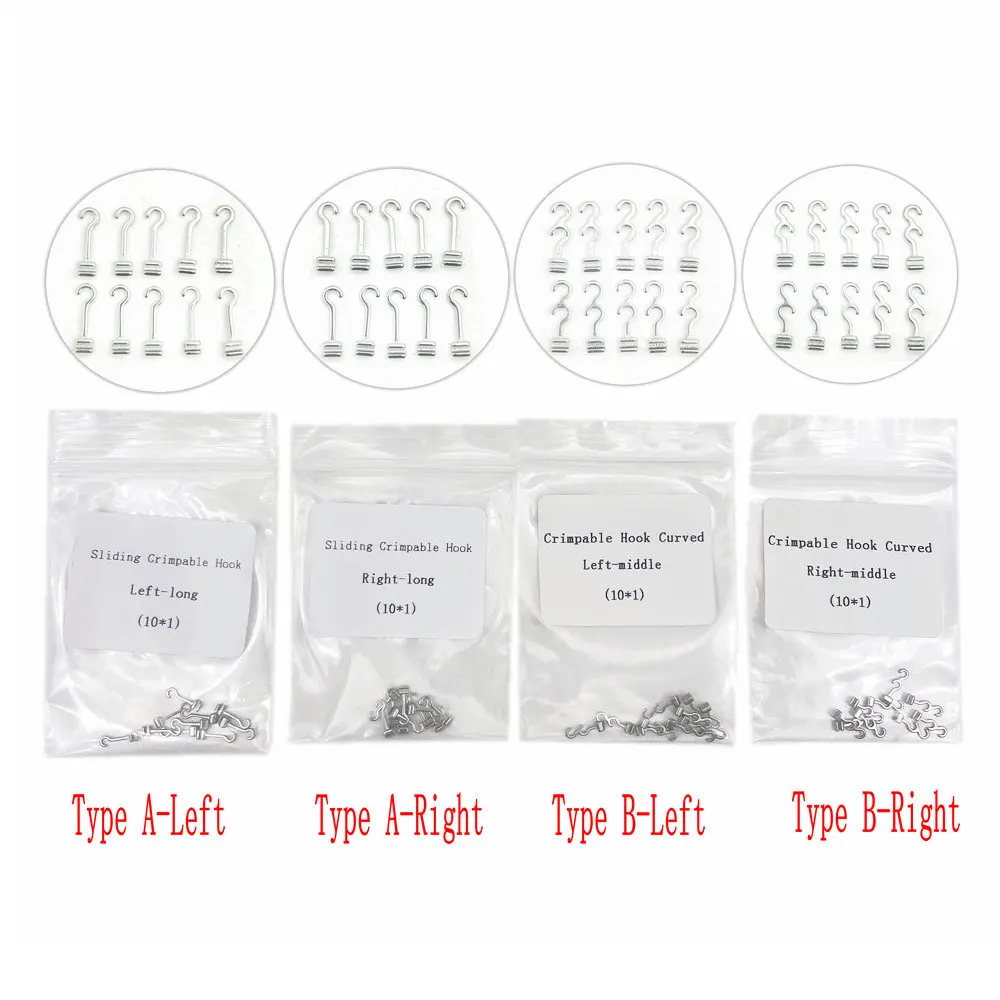 10Pcs Dental Sliding Crimpable Hooks Long Right/Left Dental Orthodontic Hook Dental Curved Crimpable Hook