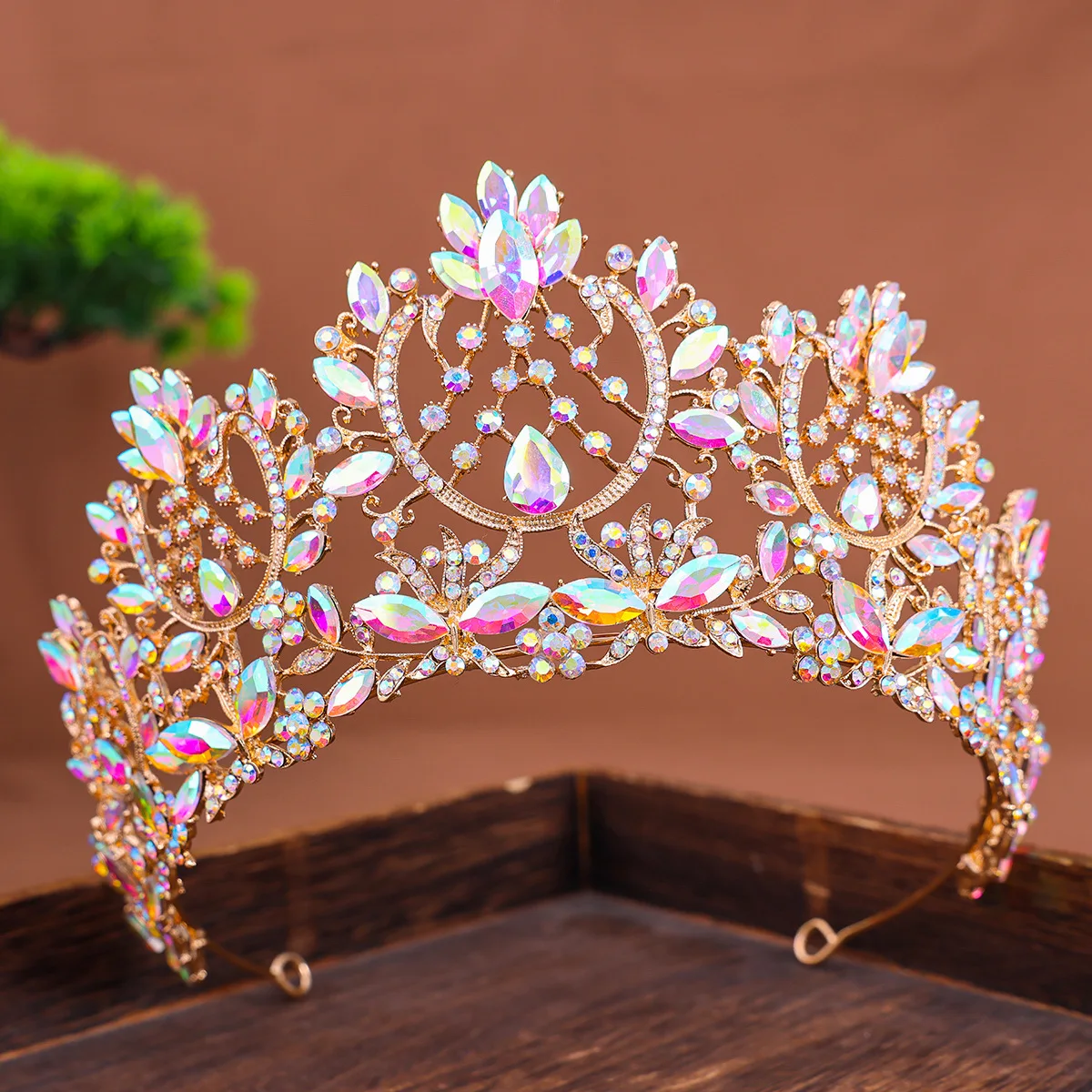 KMVEXO Baroque Gorgeous Large Pink Rhinestone Tiaras for Women Crystal AB Wedding Crown Bridal Headwear Party Hair Dress Jewelry