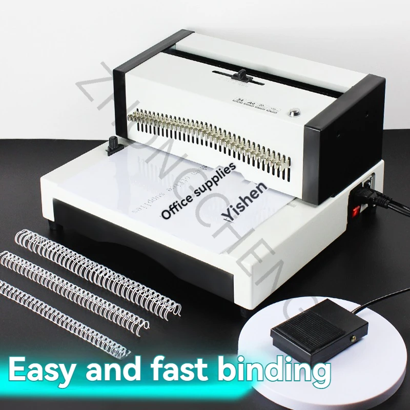 

WE25A Electric Punching and Stamping Iron Ring Binding Machine, 34mm Square Hole Punching Machine, Double Coil Binding Machine