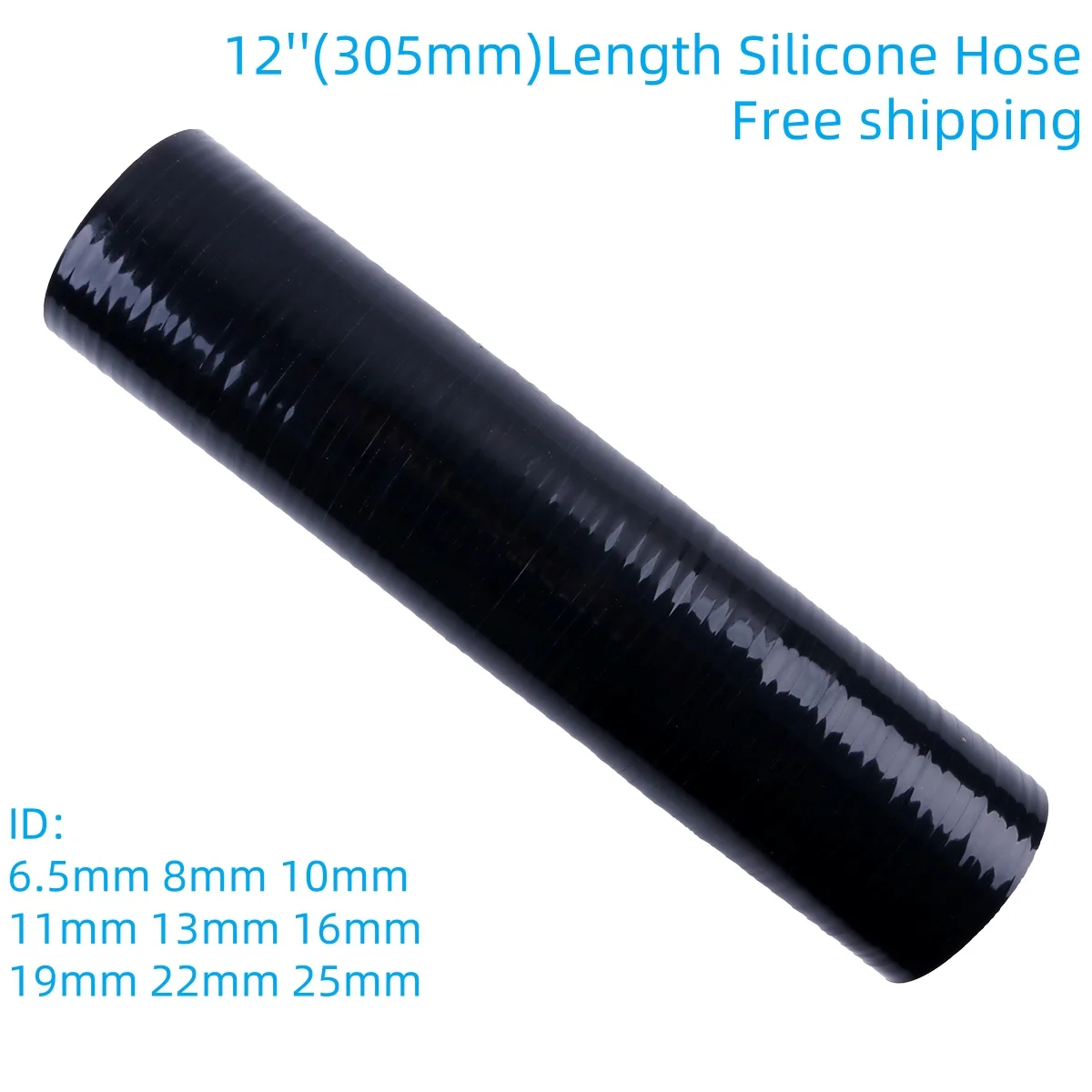 

12" Length Black Straight General Hose ID 6.5mm 8mm 10mm 11mm 13mm 16mm 19mm 22mm 25mm Silicone Coolant Intercooler Pipe 3PLY