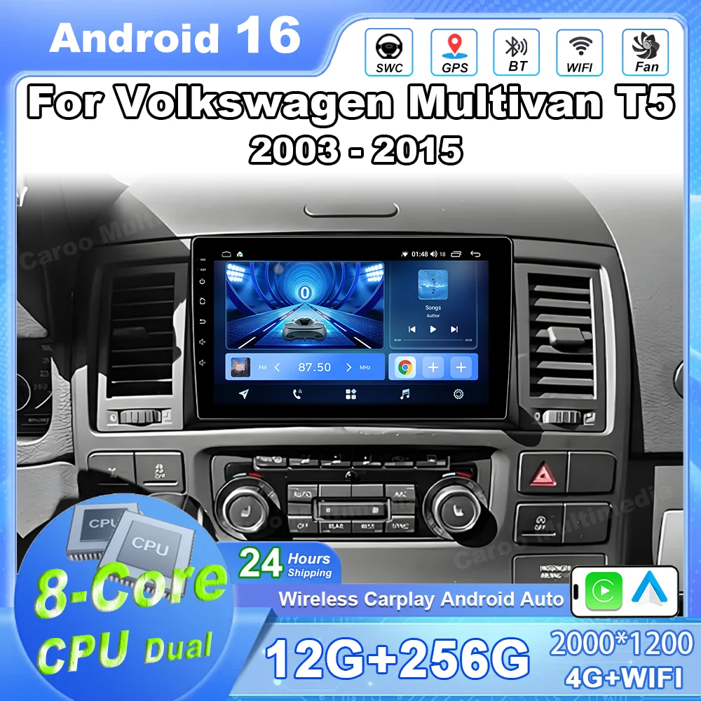 Android 16 For Volkswagen Multivan T5 2003 - 2015 Car Radio Multimedia Player Touch Screen 5G Wifi Carplay Autoradio GPS DSP BT