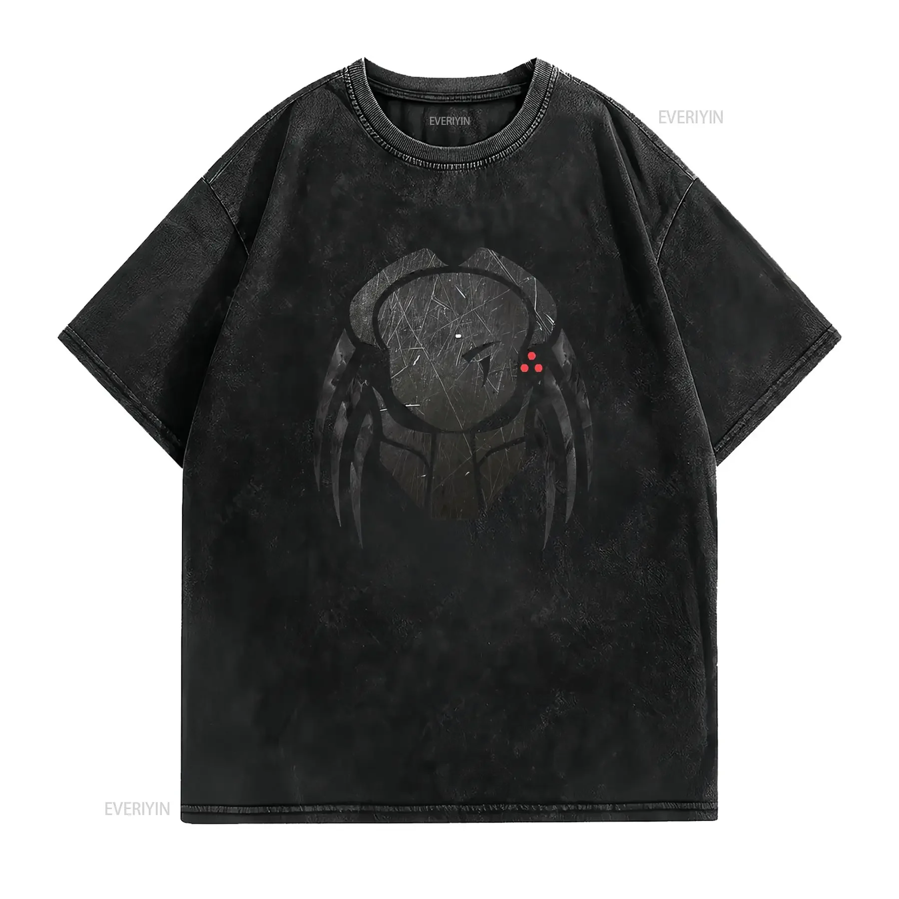 Streetwear Predator Helmet Vintage Scratch Print Cool Casual T Shirt vintage Washed Comfortable Stylish streetwear homme