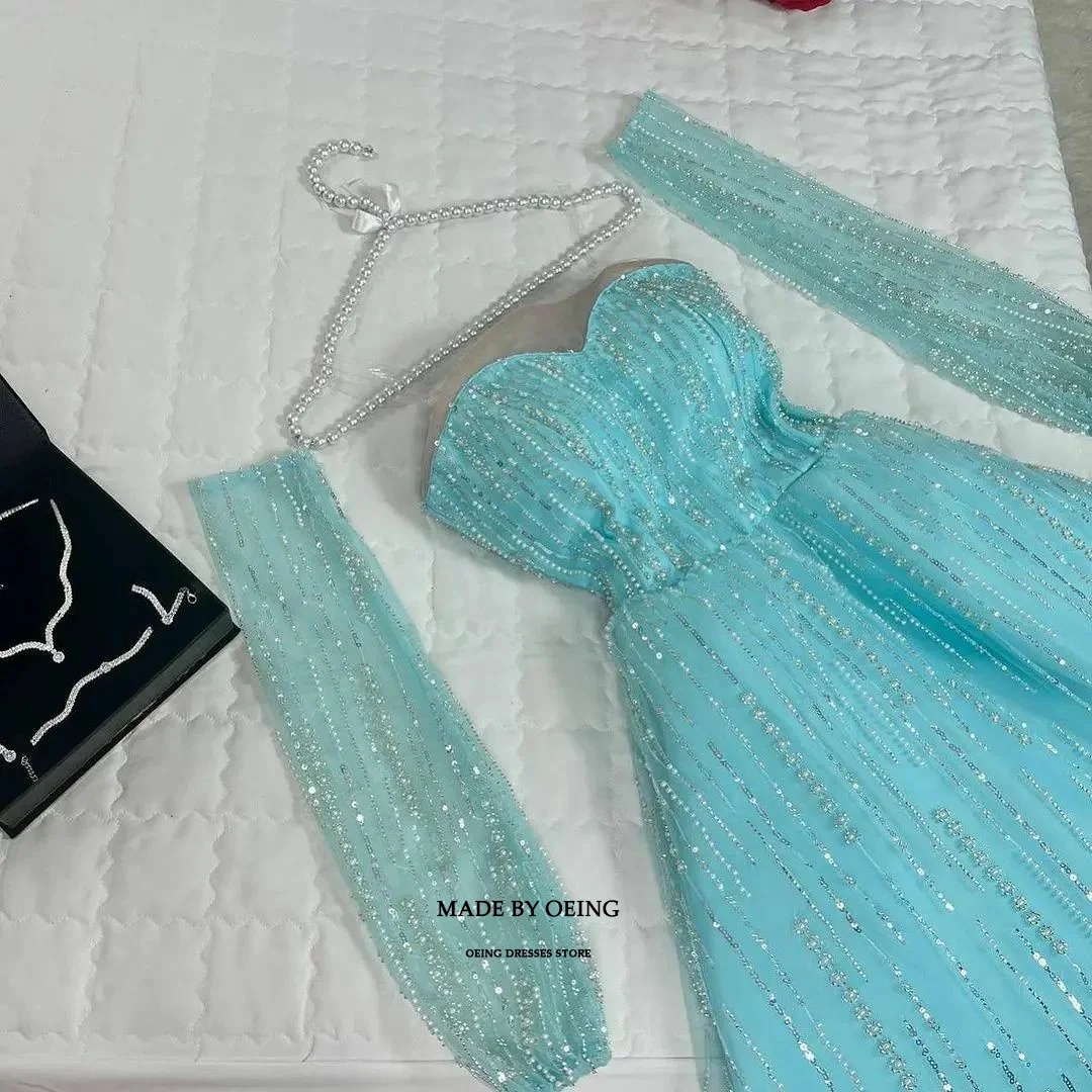 OEING Sky Blue Princess A-Line Prom Dresses Fairy Tulle Tiered Sheer Neck Evening Dress Formal Occasion Gown Vestidos De Fiesta