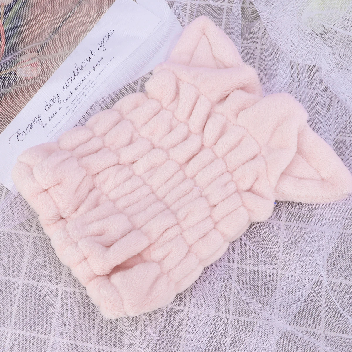 

Cat Ear Hair Drying Towel Fast Absorbent Thick Coral Quick Dry Ultra Lightweight Bath Wrap For Travel Gym Facial Pink