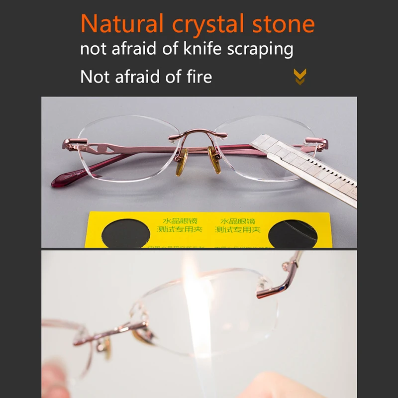 Natural Crystal Stone Reading Glasses Woman Oval Rimless Readers Eyeglasses Vintage Presbyopic Hyperopia  +1.0 +3.0 +4.0