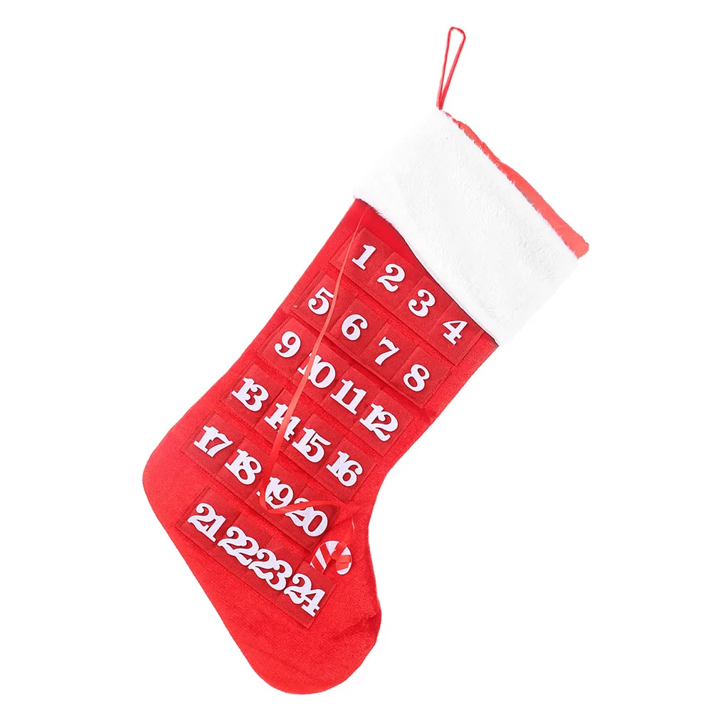 

Christmas Red Countdown Calendar Stockings Hanging Ornament Decorative Socks for Xmas Tree Holiday Party Decoration