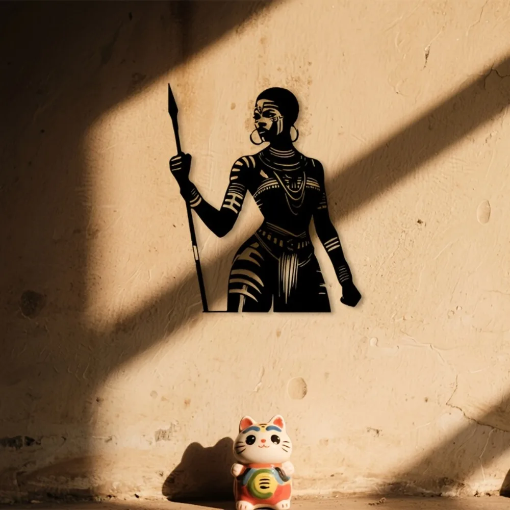 CIFBUY Metal Wall Art African Woman Sculpture Mural Cultural Heritage Decor Black Iron Statue Home Gallery Decor