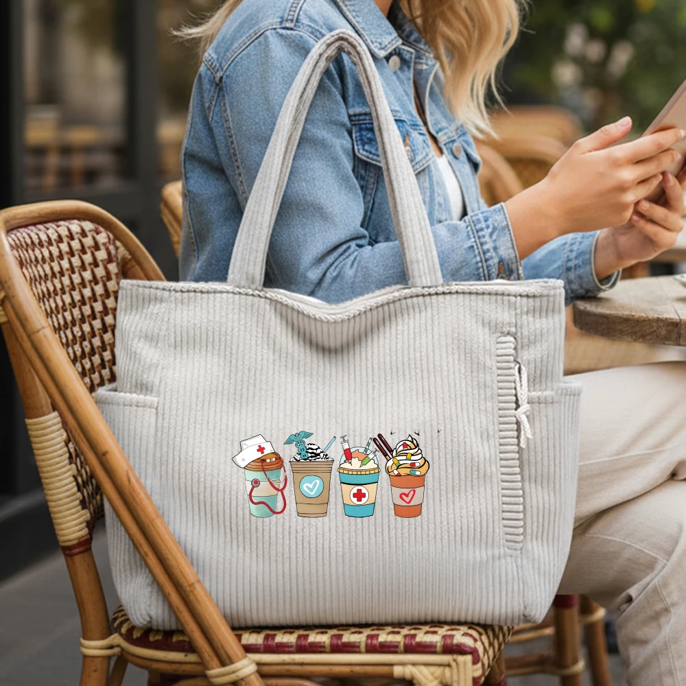 

Nurse Corduroy tote bag, Large Capacity Fashion Shoulder Bag for Work, School & Travel, Daily Commuter Handbag, Underarm Bag